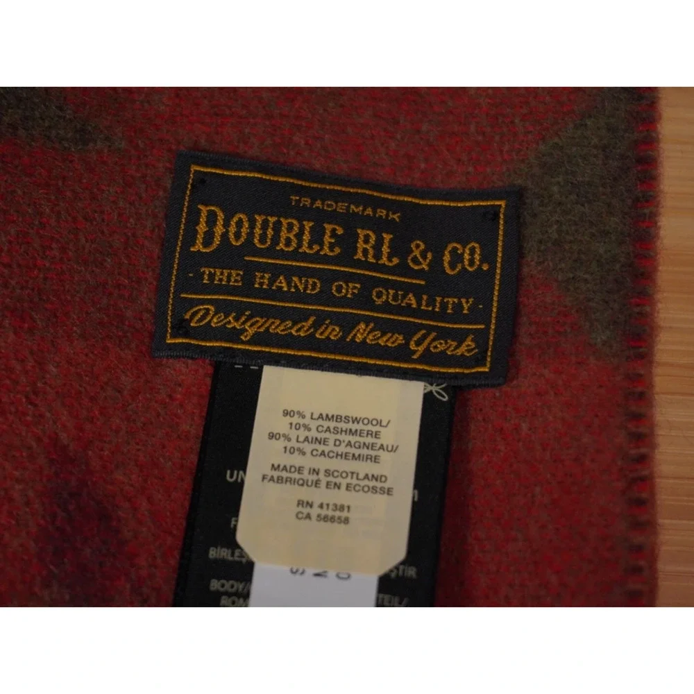 NEW Ralph Lauren Double RL Scarf O/S Red Multi Lambswool Cashmere RRL